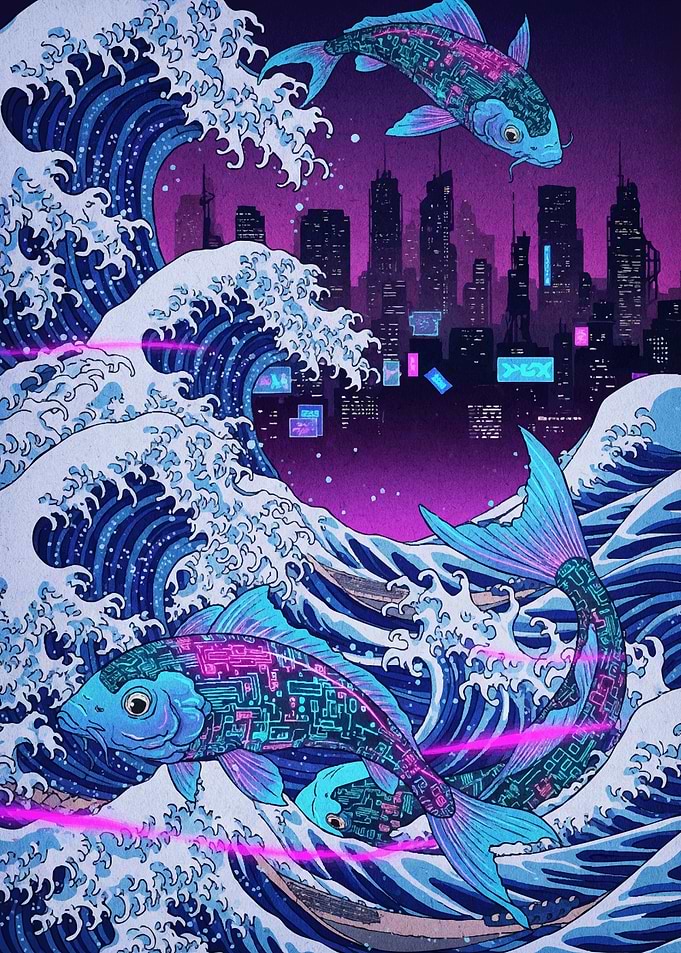 Cyberpunk Koi Fish Futuristic Waves