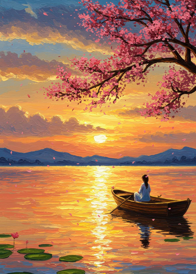 Sunset Serenity: Woman in Boat