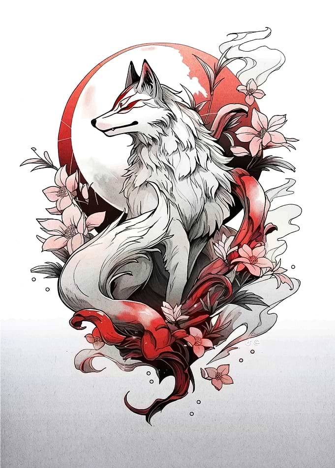 Elegant White Fox with Floral Accents