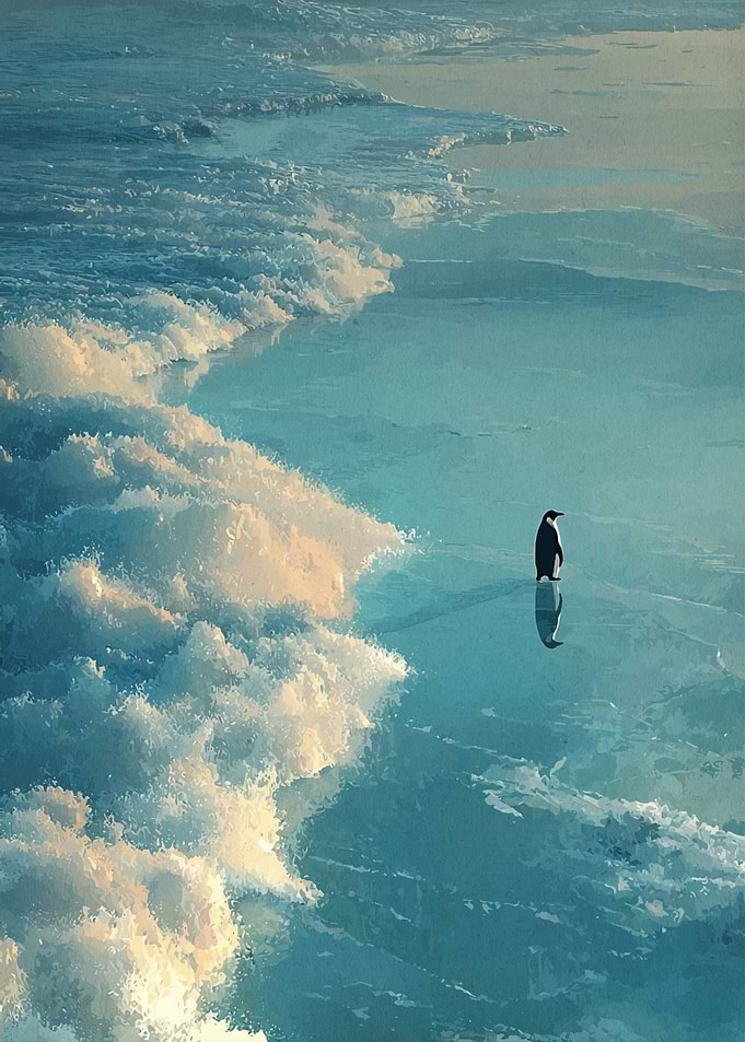 Penguin on Ice by the Sea
