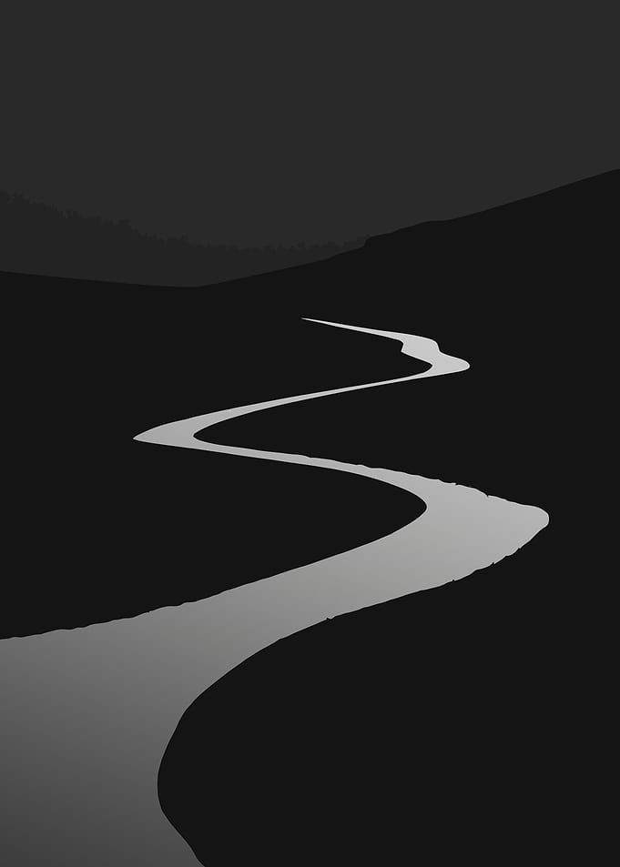 Monochrome Winding River Landscape