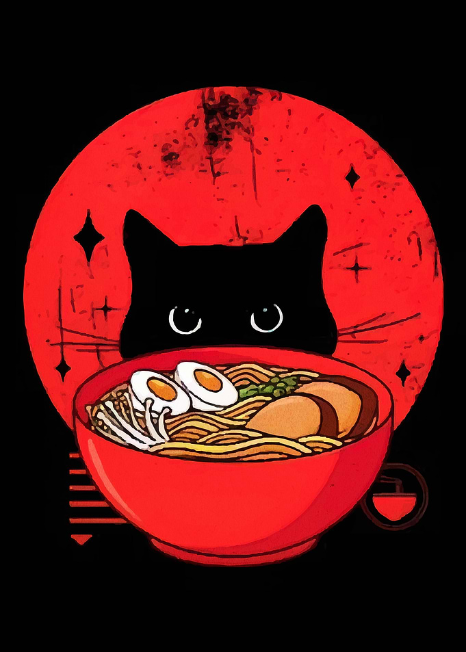 Black Cat Ramen Bowl Red Moon