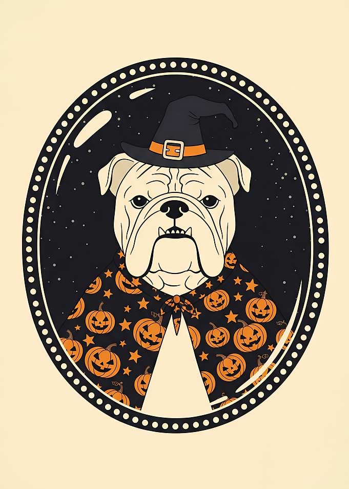 Bulldog in Halloween Witch Costume