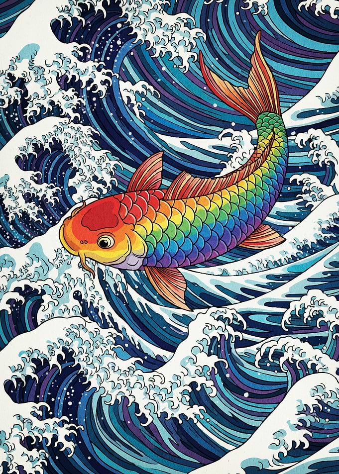 Rainbow Koi Fish Ocean Waves
