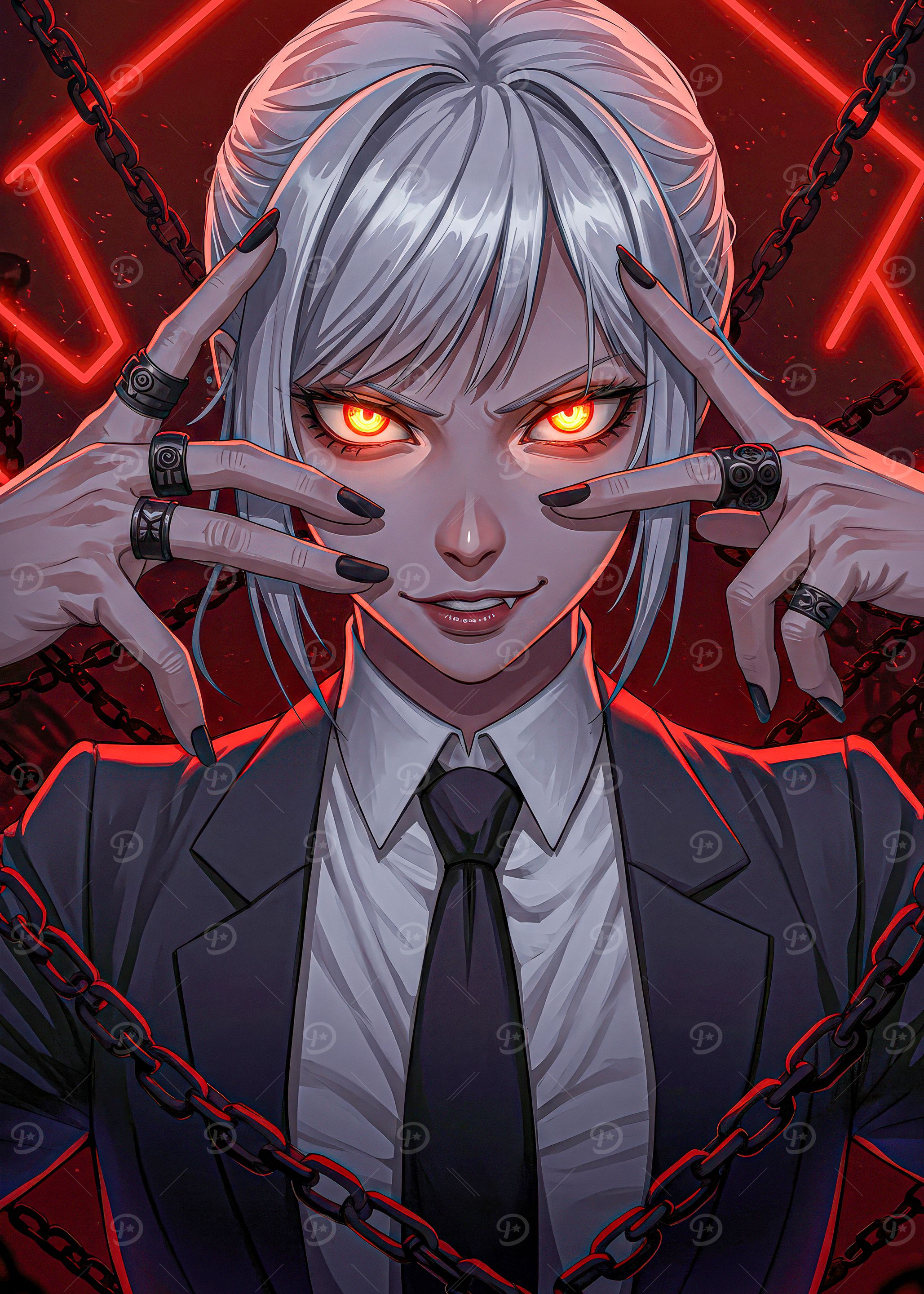 Anime Girl with Glowing Eyes and Chains