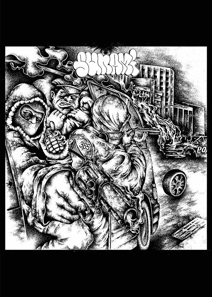 Black and White Urban Chaos Illustration