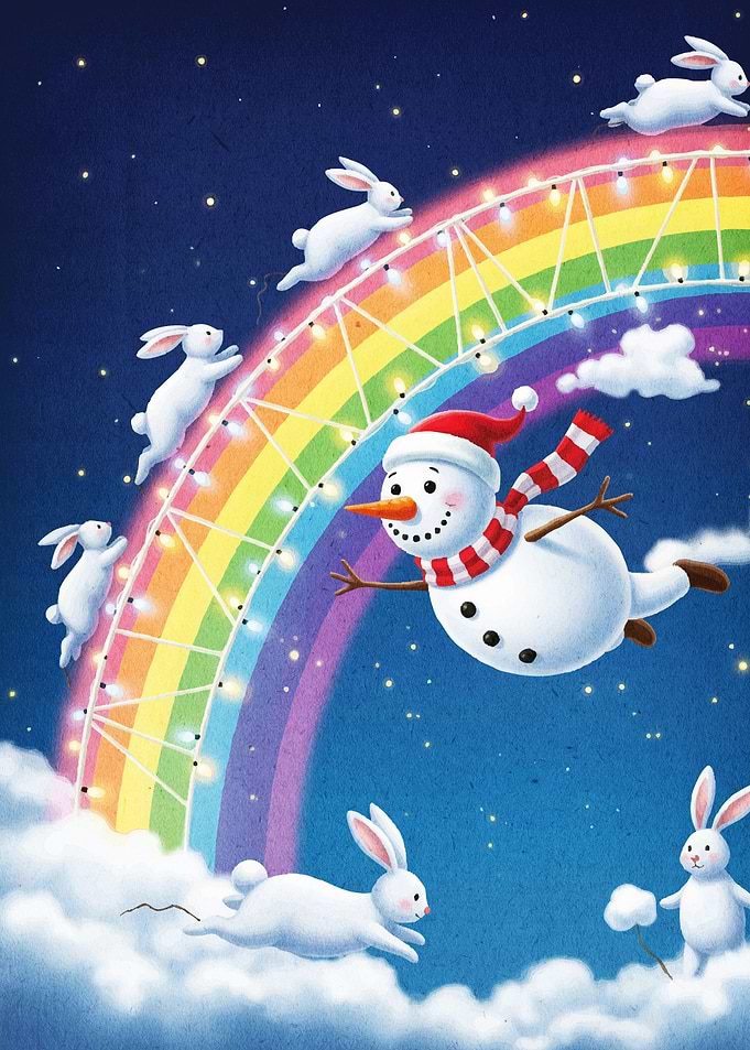 Snowman Rabbits Rainbow Bridge