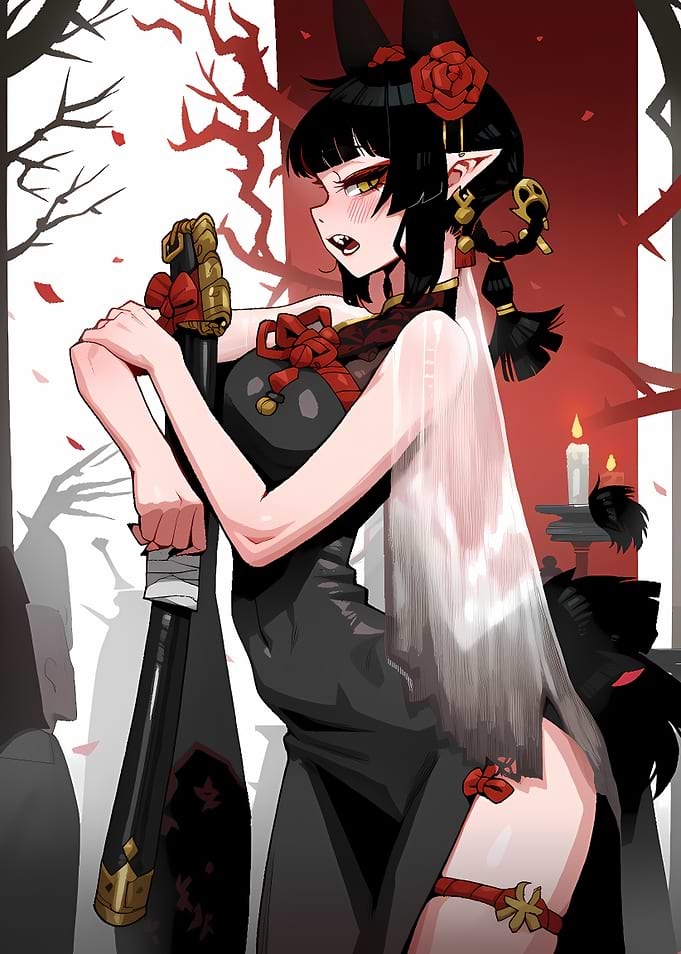 Fox Girl with Sword in Dark Setting