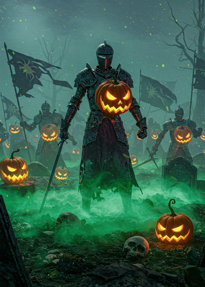 Halloween Knights with Pumpkin Heads