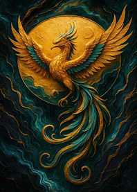 Golden Phoenix with Teal Accents
