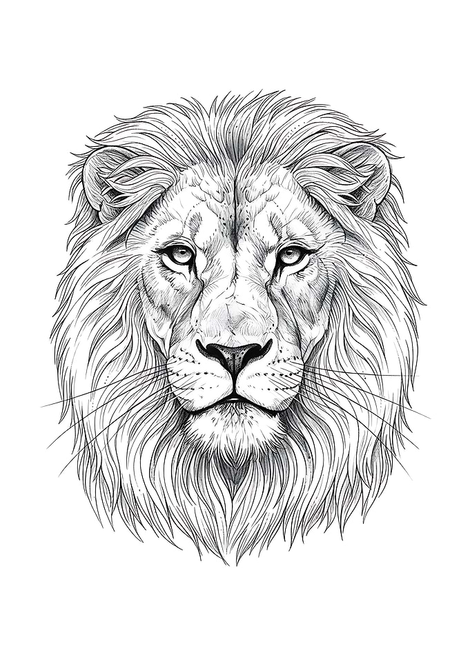 Lion Head Black and White Drawing