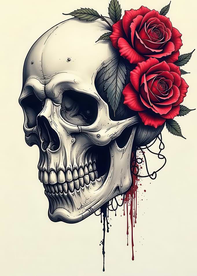 Skull with Roses Digital Art