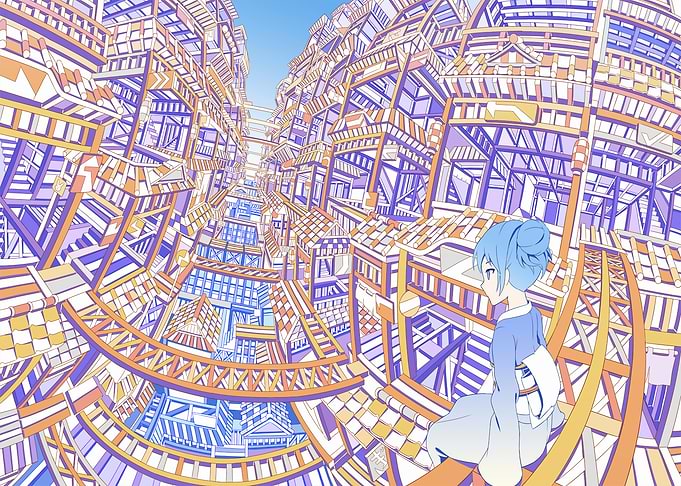 Anime Girl in Abstract Cityscape