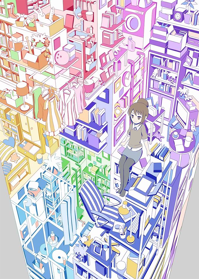 Anime Girl in Colorful Roomscape