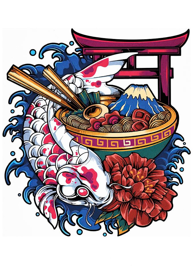 Koi Fish Ramen Bowl Illustration