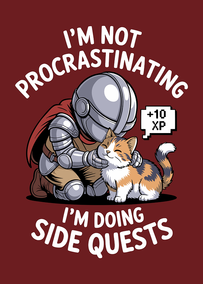 Knight petting cat, gaming side quests