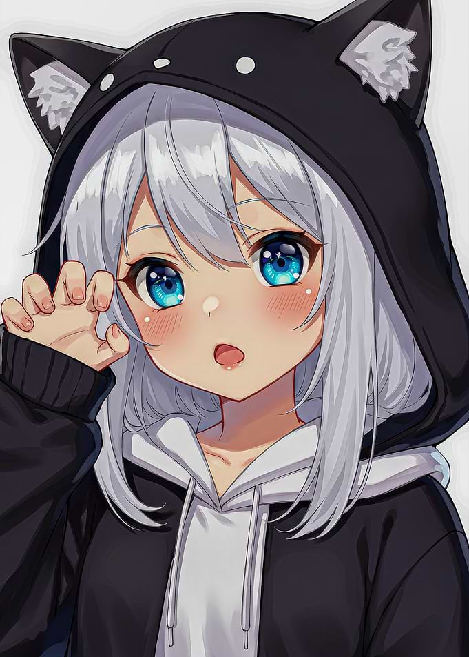 Anime Girl with Cat Hoodie