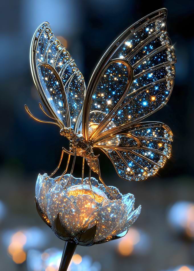 Golden Butterfly on Sparkling Flower