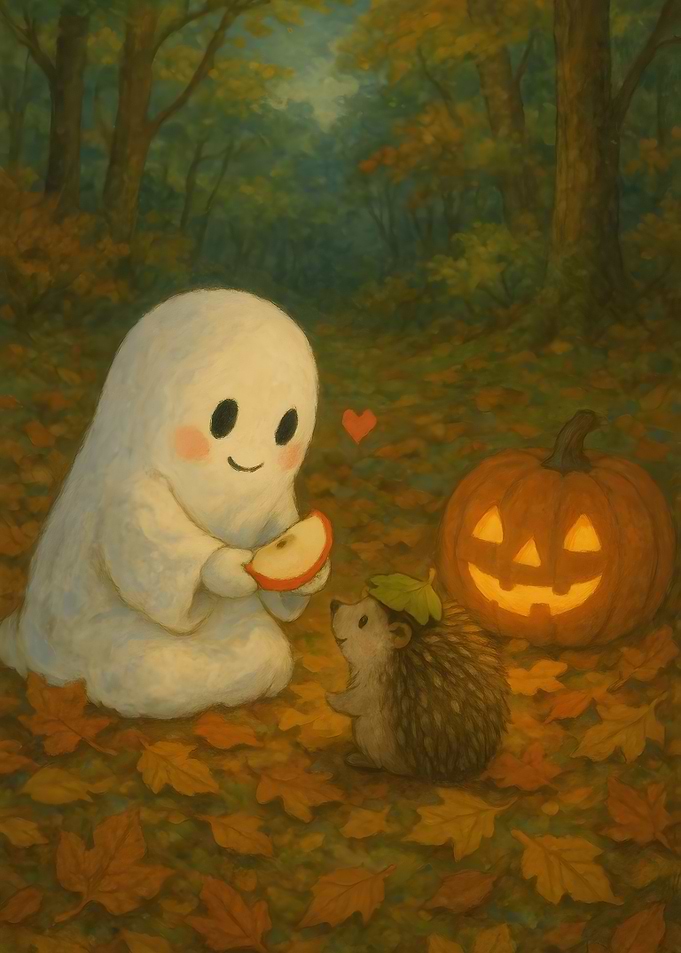 Cute Ghost feeding Hedgehog