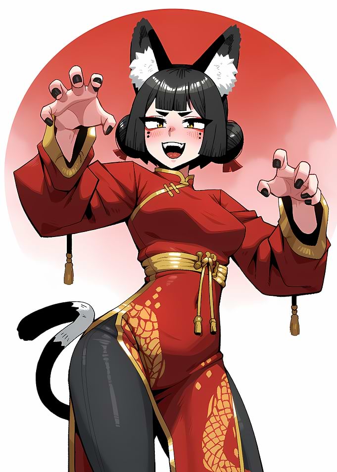 Anime Cat Girl in Red Dress