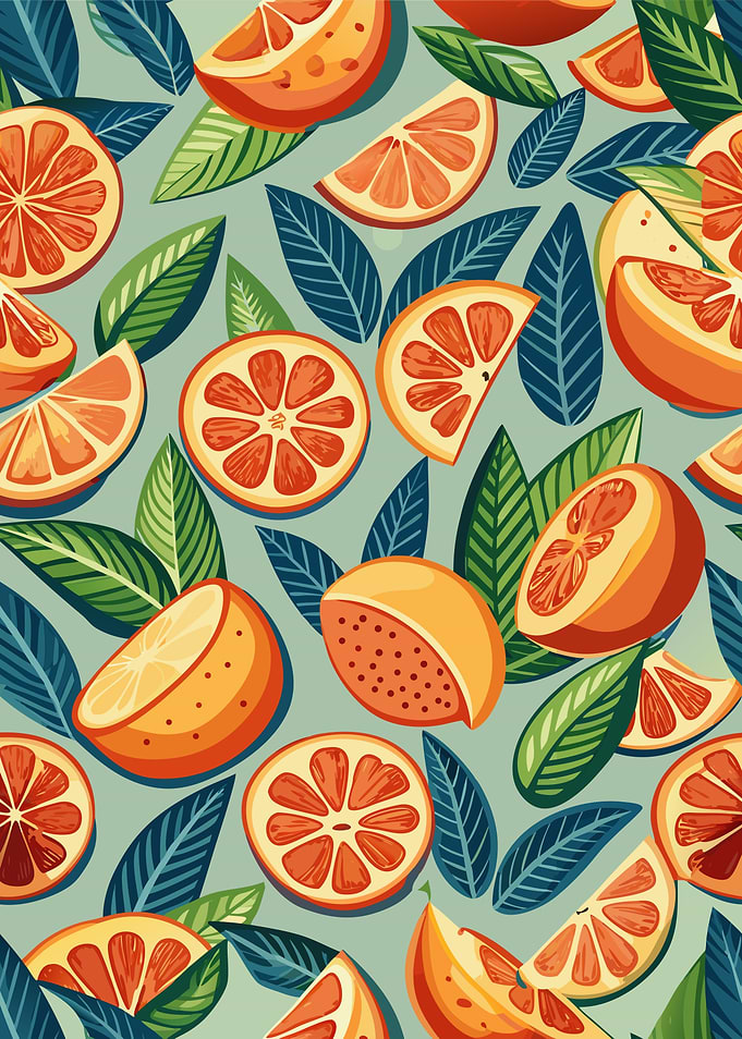 Orange slices and leaves pattern