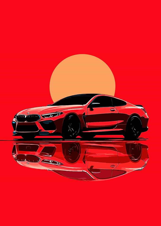 Red BMW M8 Reflection Art