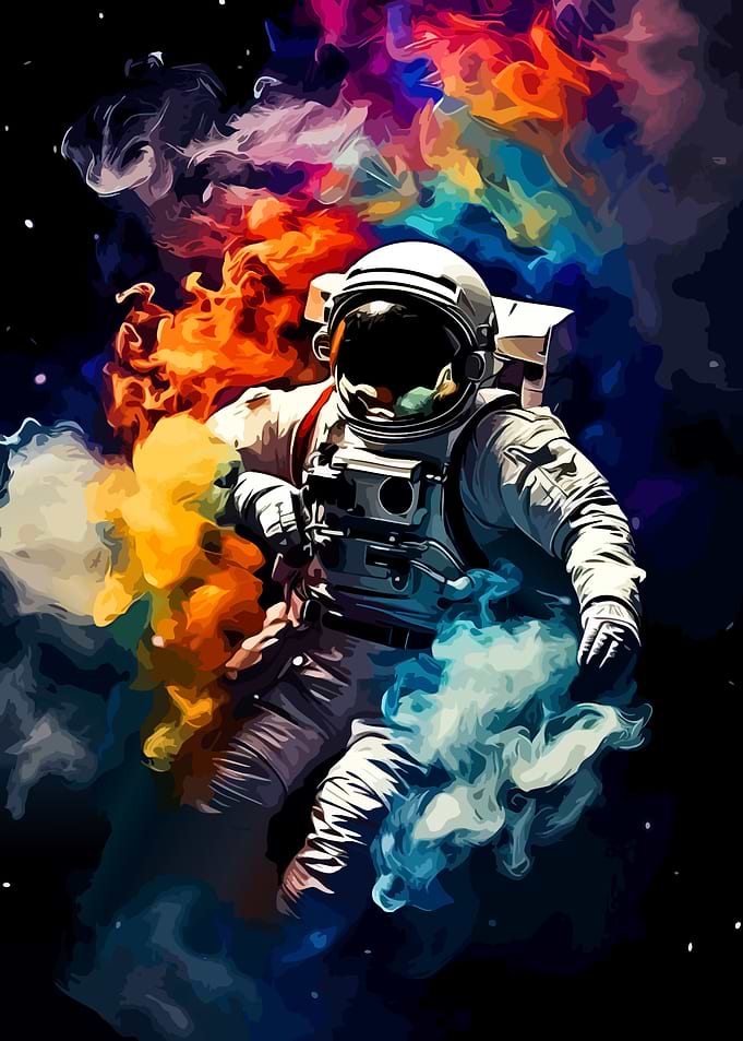 Astronaut in Colorful Space Cloud