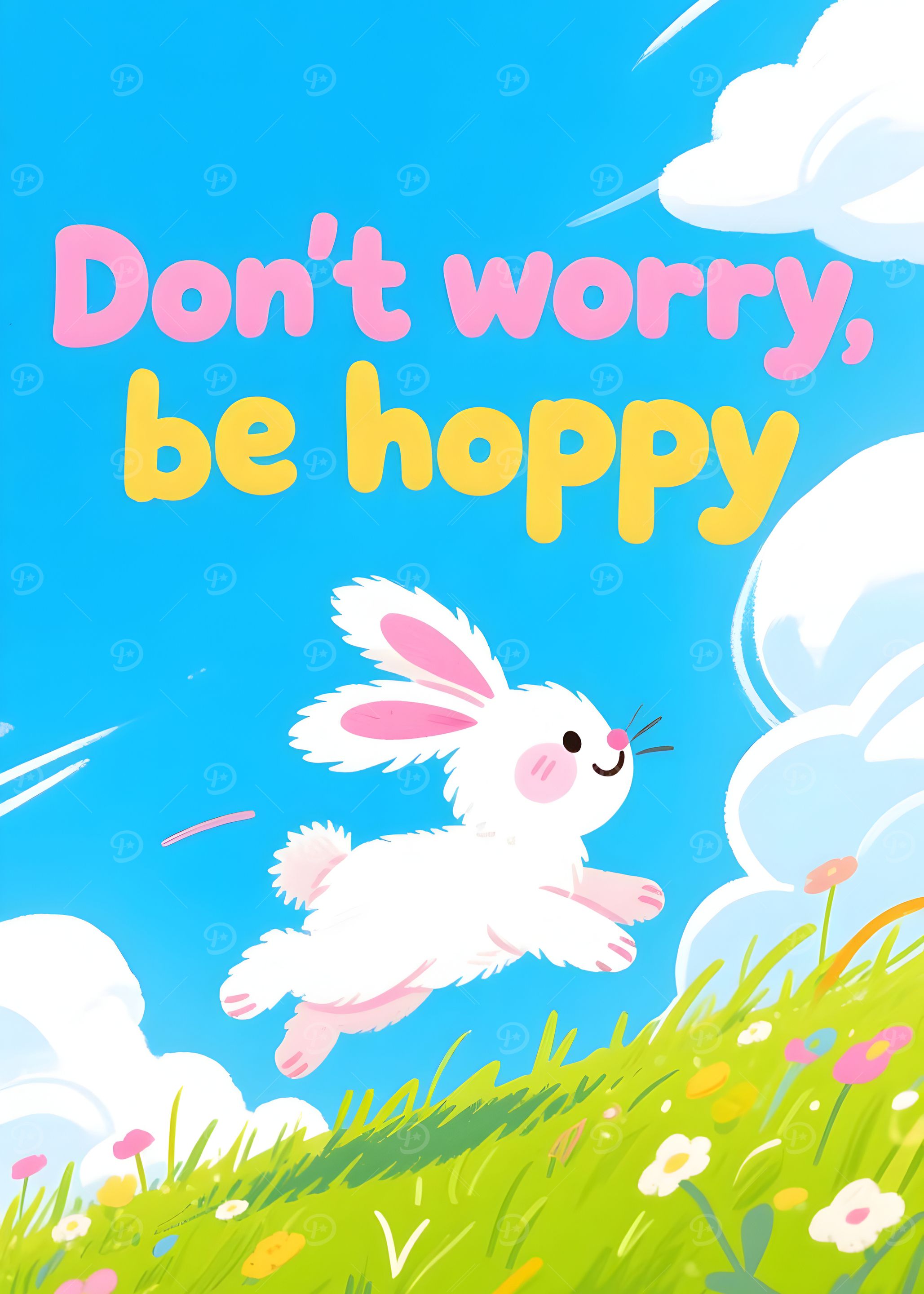 Funny Quote: Don't worry, be hoppy with cute bunny