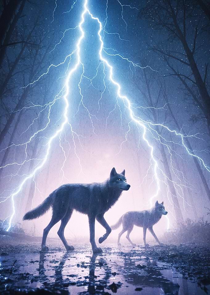 Wolves Stormy Forest