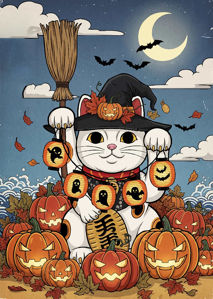 Halloween Maneki Neko Pumpkins