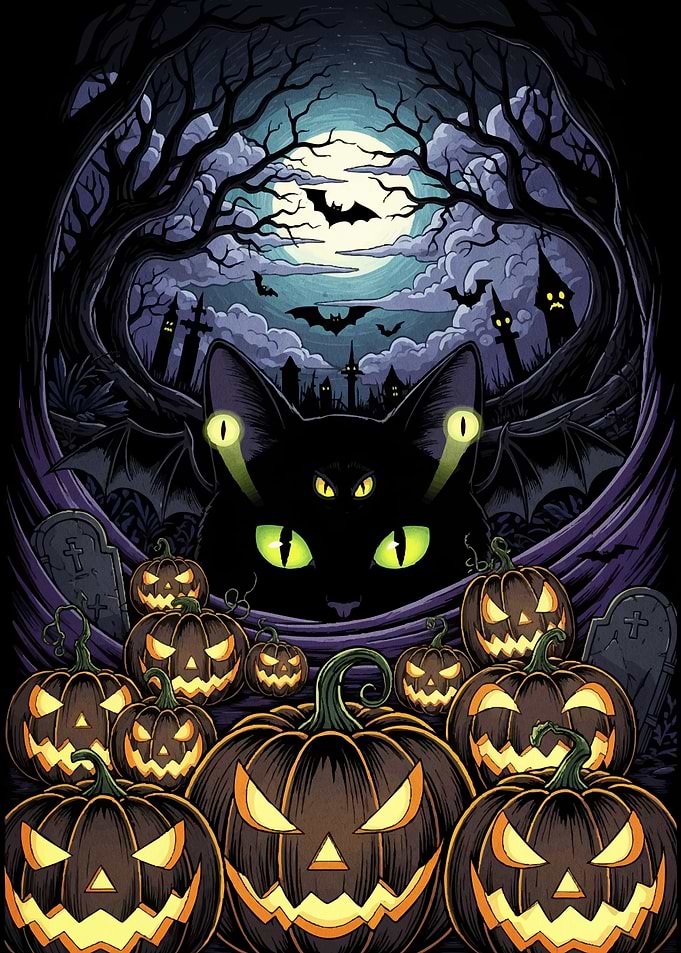 Halloween Night Cat Pumpkins