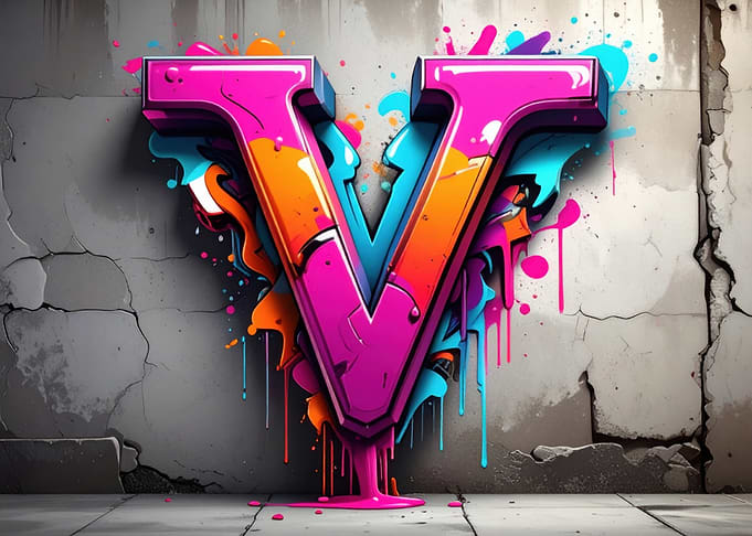 Graffiti Letter V with Dripping Paint