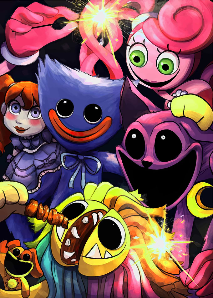 Poppy Playtime characters with sparklers