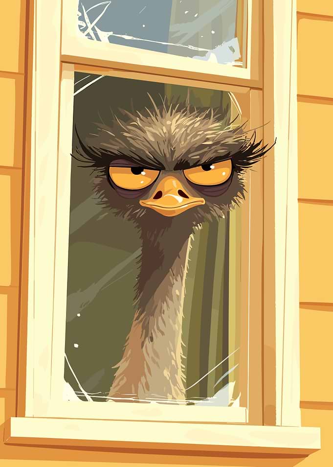 Grumpy Emu at the Window