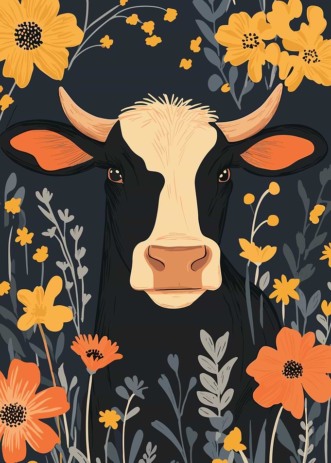 Floral Cow Portrait