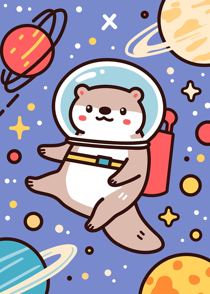 Astronaut Otter in Space Cartoon