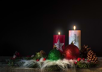 Festive Christmas Candles and Ornaments