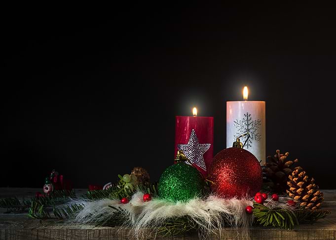 Festive Christmas Candles and Ornaments