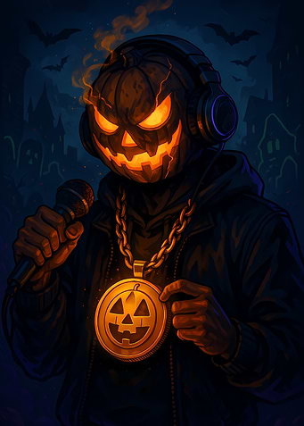Pumpkin Rapper – Halloween Hip-Hop Horror Art Print