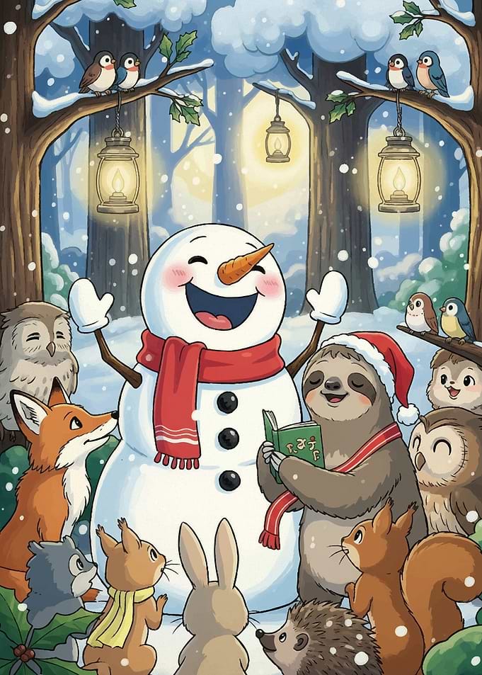 Christmas Caroling in the Snowy Woods