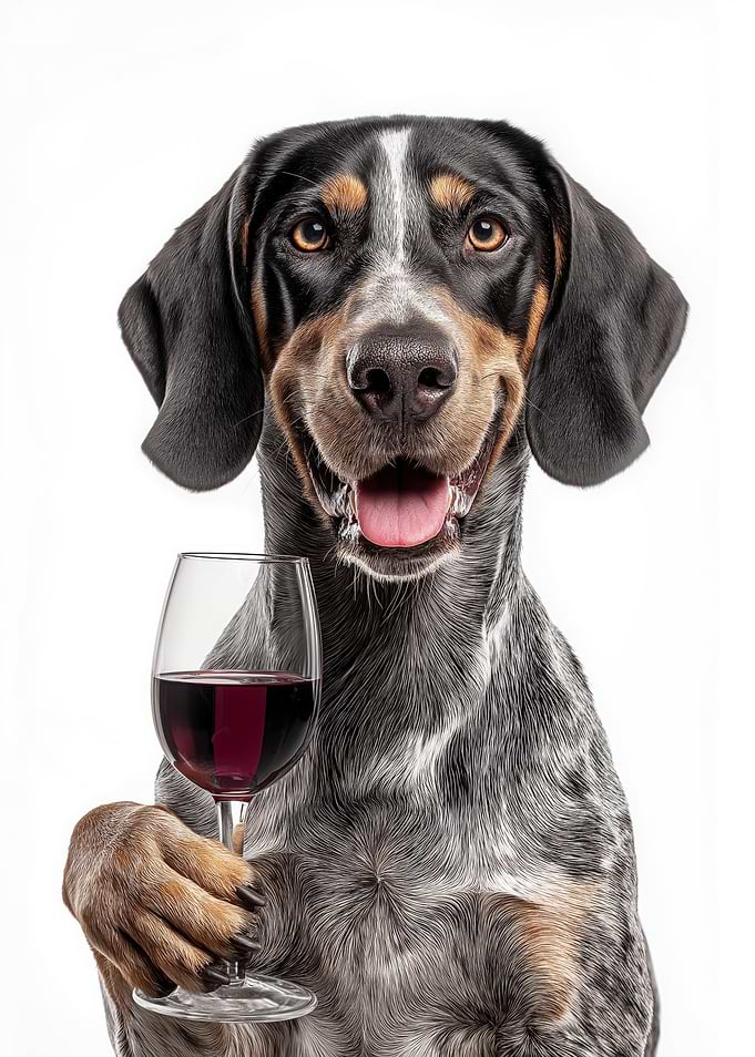 Bluetick Coonhound dog with Wine Glass
