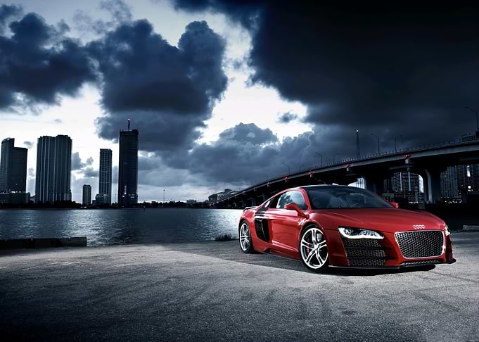 Red Audi R8 in Urban Setting