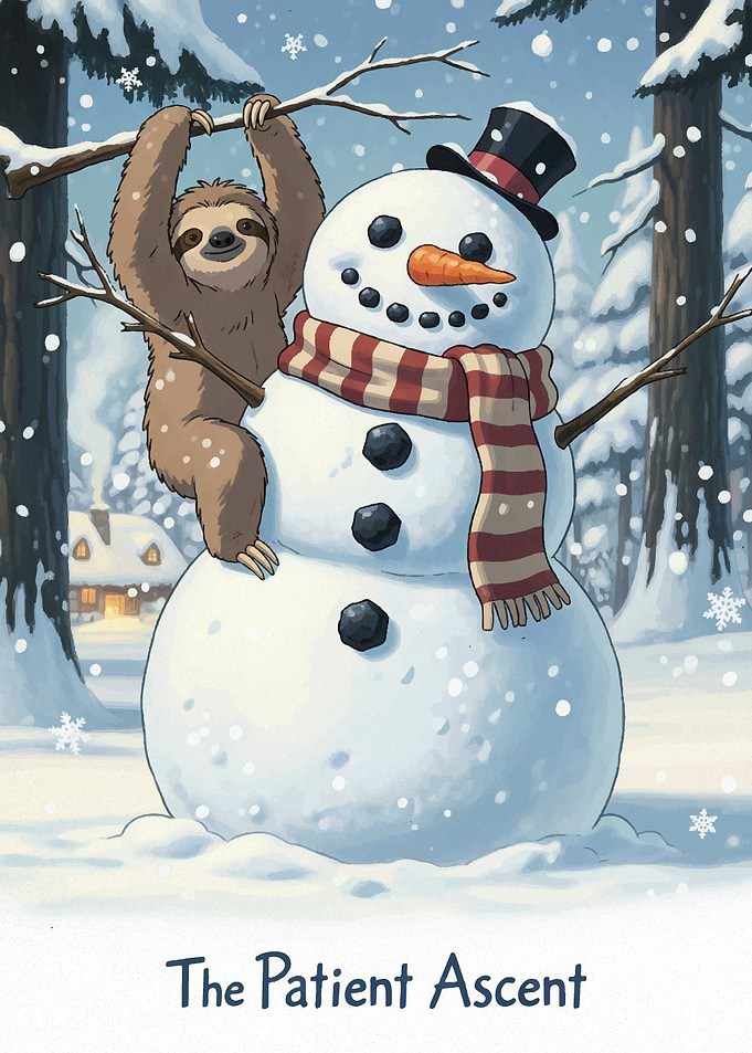 Sloth and Snowman Winter Scene