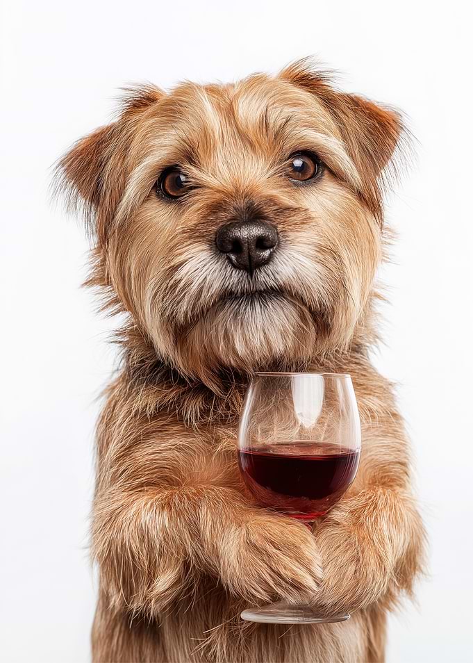 Norfolk Terrier dog with Wine Glass