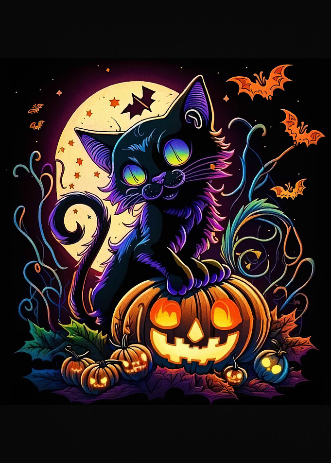 Halloween Cat on Pumpkin