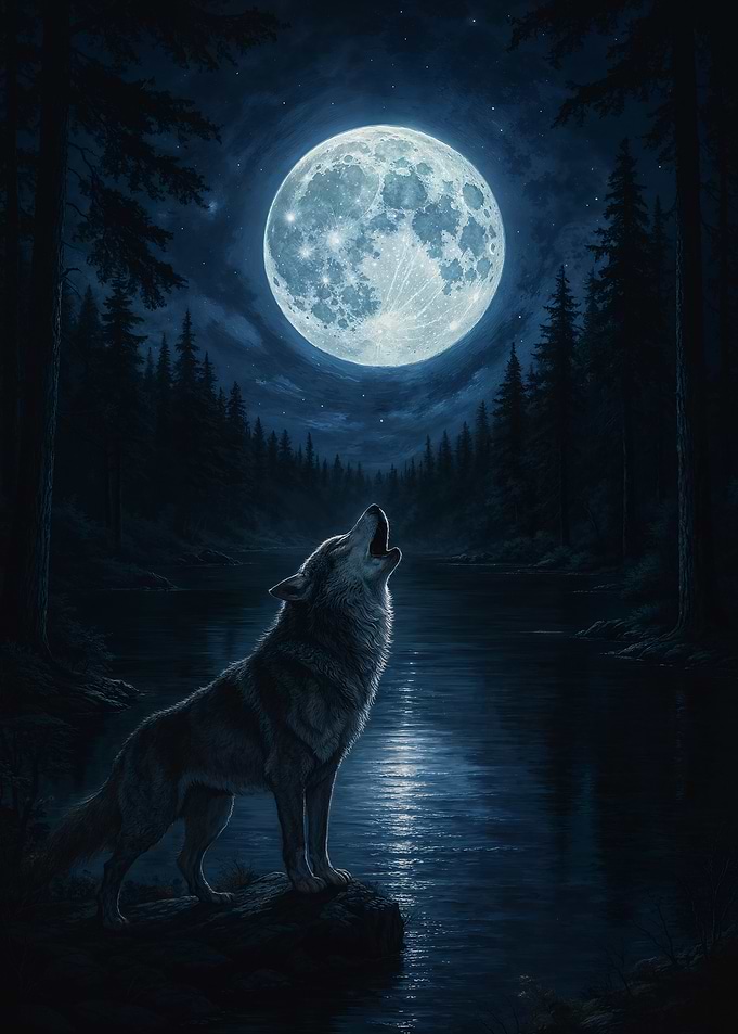 Wolf Howling at the Moon