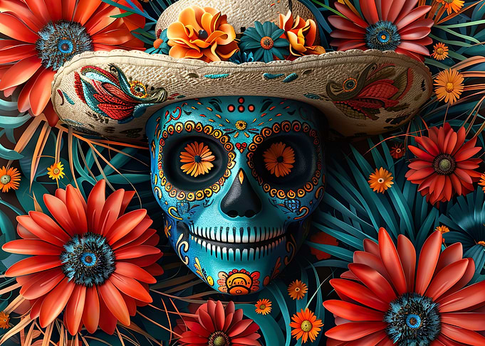 Catrina With Flower Eyes Skull Art