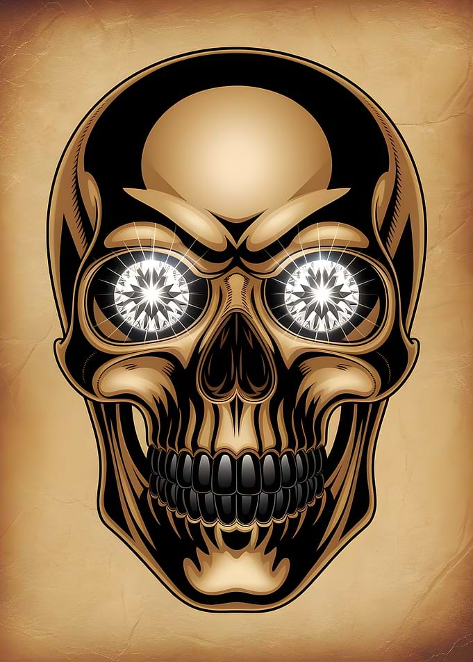 Golden Skull with Diamond Eyes Illustration