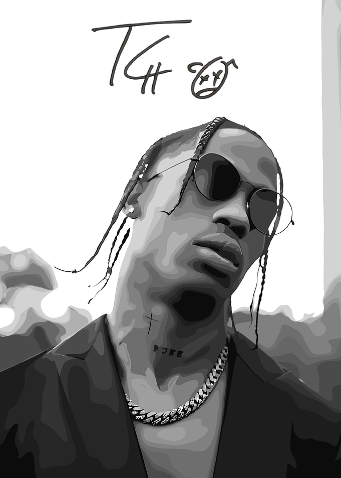Travis Scott Black and White Portrait