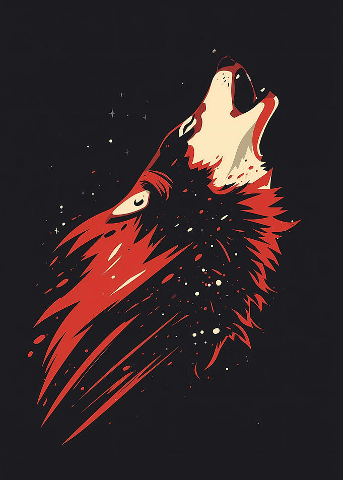 Red Wolf Howling at Night